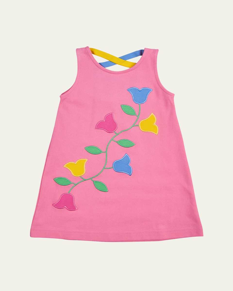 Girl's Pique Knit Dress W/ Tulip Applique, Size 2-6